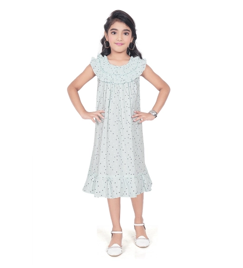 Generic Girl's Heavy Pc Printed Sleeve Less Round Neck Dress (Light Blue)