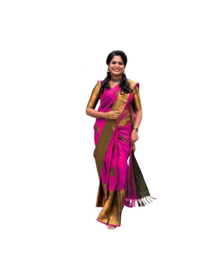 Generic Women's Soft Lichi Silk Printed Saree With Unstitched Blouse 5.5Mtr (Pink)