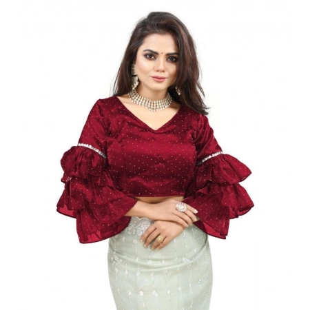 Generic Women's Organza Solid V Neck Layered Ruffle Sleeve Readymade Blouse (Maroon Free Size , up to 38–40 Bust)-PID65854 Generic Women's Organza Solid V Neck Layered Ruffle Sleeve Readymade Blouse (Maroon Free Size , up to 38–40 Bust)-PID65854