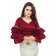 Generic Women's Organza Solid V Neck Layered Ruffle Sleeve Readymade Blouse (Maroon Free Size , up to 38–40 Bust)-PID65854 Generic Women's Organza Solid V Neck Layered Ruffle Sleeve Readymade Blouse (Maroon Free Size , up to 38–40 Bust)-PID65854