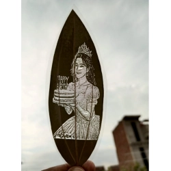 Generic Custom Birthday Leaf Art – Engraved Portrait on Natural Leaf