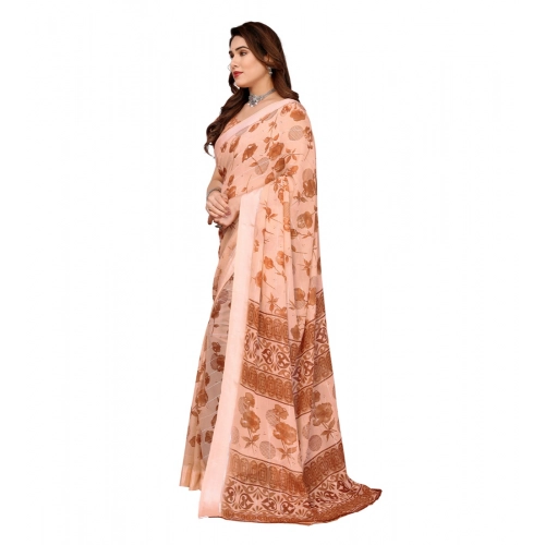 Women's Georgette Printed Saree With Unstitched Blouse 5.5Mtr (Brown) Women's Georgette Printed Saree With Unstitched Blouse 5.5Mtr (Brown)