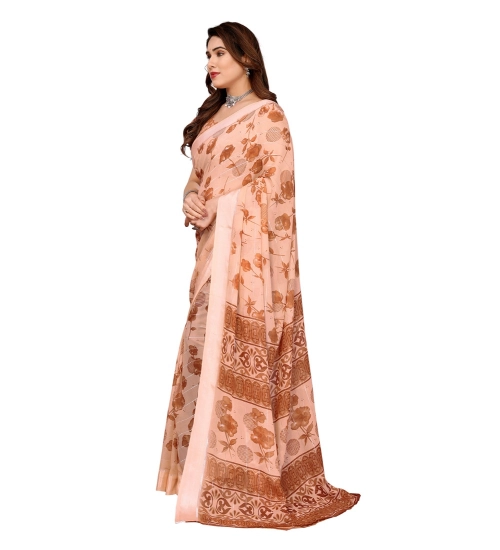 Generic Women's Georgette Printed Saree With Unstitched Blouse 5.5Mtr (Brown)