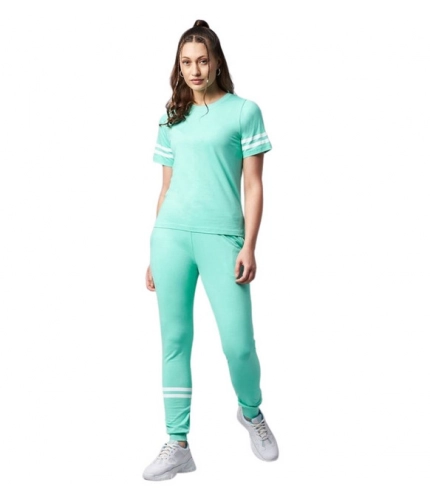 Generic Women's Cotton Striped Short Sleeve Tracksuit (Green)