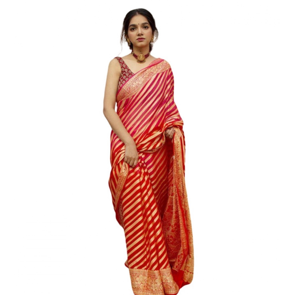 Generic Women's Soft Litchi Silk Jacquard Work Saree With Unstitched Blouse 5.5Mtr (Red) Generic Women's Soft Litchi Silk Jacquard Work Saree With Unstitched Blouse 5.5Mtr (Red)