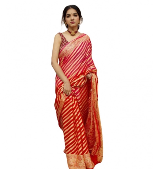 Generic Women's Soft Litchi Silk Jacquard Work Saree With Unstitched Blouse 5.5Mtr (Red)