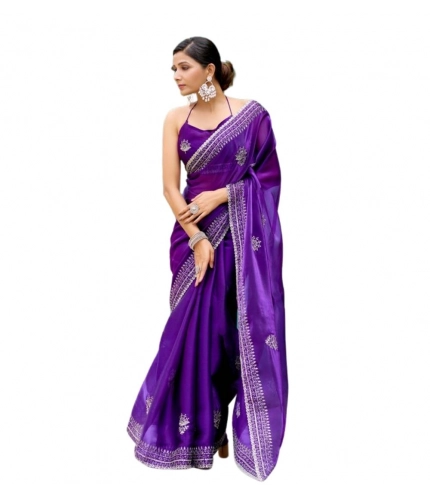 Generic Women's Faux Shimmer Floral Embroidery Ready to wear Saree With Unstitched Blouse 5.5Mtr (Purple) Generic Women's Faux Shimmer Floral Embroidery Ready to wear Saree With Unstitched Blouse 5.5Mtr (Purple)