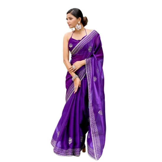 Generic Women's Faux Shimmer Floral Embroidery Ready to wear Saree With Unstitched Blouse 5.5Mtr (Purple) Generic Women's Faux Shimmer Floral Embroidery Ready to wear Saree With Unstitched Blouse 5.5Mtr (Purple)