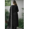 Generic Women's Chanderi Silk Ethnic Motif Round 3/4th Sleeve Kurti With Pant Dupatta Set (Black)