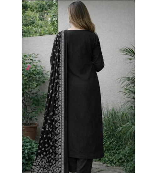 Generic Women's Chanderi Silk Ethnic Motif Round 3/4th Sleeve Kurti With Pant Dupatta Set (Black) Generic Women's Chanderi Silk Ethnic Motif Round 3/4th Sleeve Kurti With Pant Dupatta Set (Black)