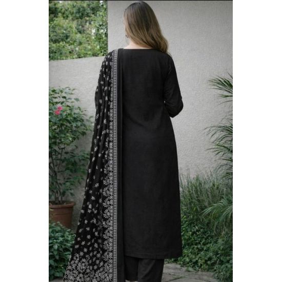 Generic Women's Chanderi Silk Ethnic Motif Round 3/4th Sleeve Kurti With Pant Dupatta Set (Black) Generic Women's Chanderi Silk Ethnic Motif Round 3/4th Sleeve Kurti With Pant Dupatta Set (Black)
