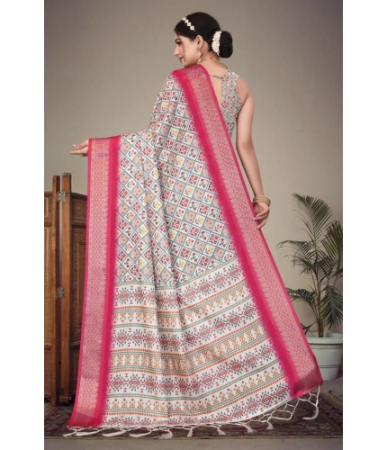 Generic Women's Cotton Silk  Printed Saree With Unstitched Blouse 5.5Mtr (Pink)