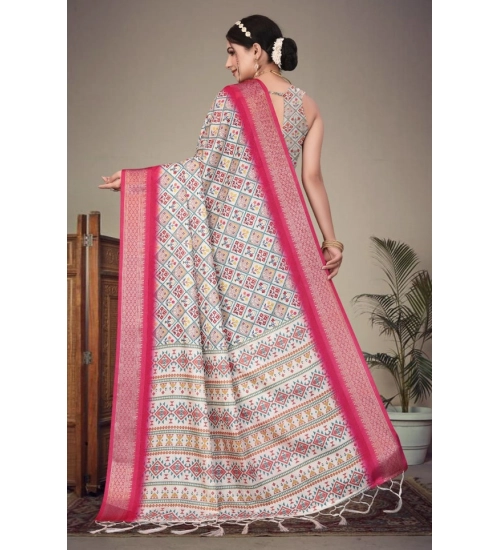 Generic Women's Cotton Silk  Printed Saree With Unstitched Blouse 5.5Mtr (Pink)