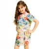Generic Girl's Polyester Cotton Blend Pattern-Floral Short Sleeves Skorts Set (Multicolor) Generic Girl's Polyester Cotton Blend Pattern-Floral Short Sleeves Skorts Set (Multicolor)