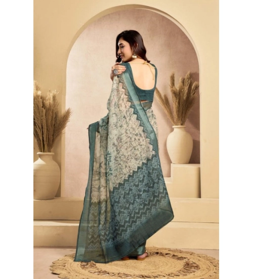 Generic Women's Faux_Linen Printed Ready-to-Wear Saree With Unstitched Blouse 5.5 Mtr (Light_Grey)