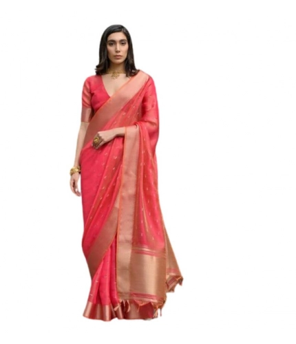 Generic Women's Silk_Blend Butti Pattern Saree With Unstitched Blouse 5.5Mtr (Pink)