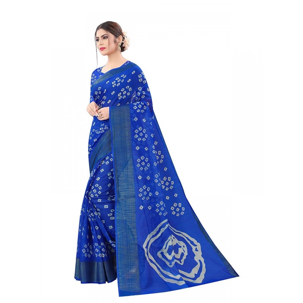 Generic Women's Cotton Silk Bandhni Saree With Unstitched Blouse 5.5Mtr (Royal Blue) Generic Women's Cotton Silk Bandhni Saree With Unstitched Blouse 5.5Mtr (Royal Blue)
