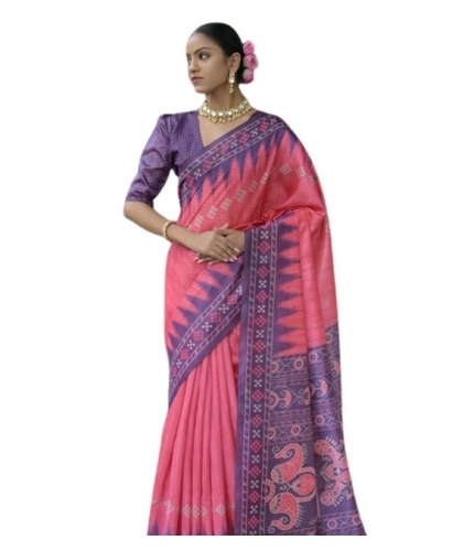 Generic Women's Faux_Tussar Ikat Saree With Unstitched Blouse 5.5Mtr (Peach)