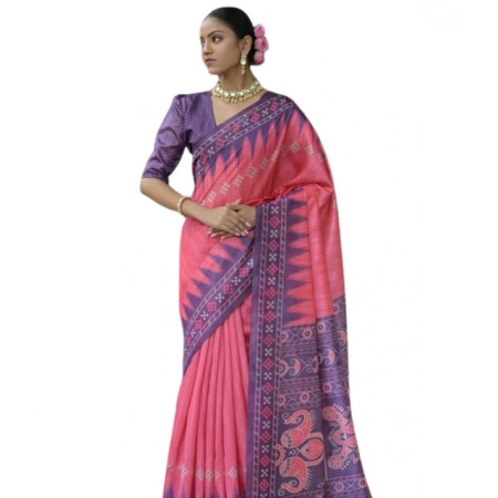 Generic Women's Faux_Tussar Ikat Saree With Unstitched Blouse 5.5Mtr (Peach) Generic Women's Faux_Tussar Ikat Saree With Unstitched Blouse 5.5Mtr (Peach)