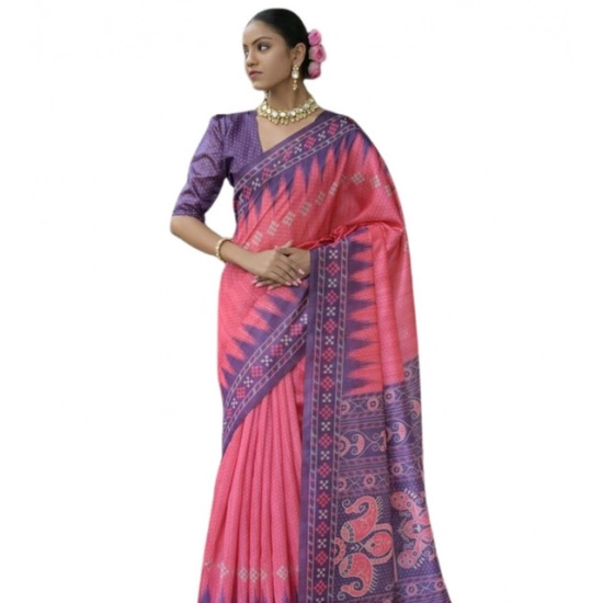 Generic Women's Faux_Tussar Ikat Saree With Unstitched Blouse 5.5Mtr (Peach)