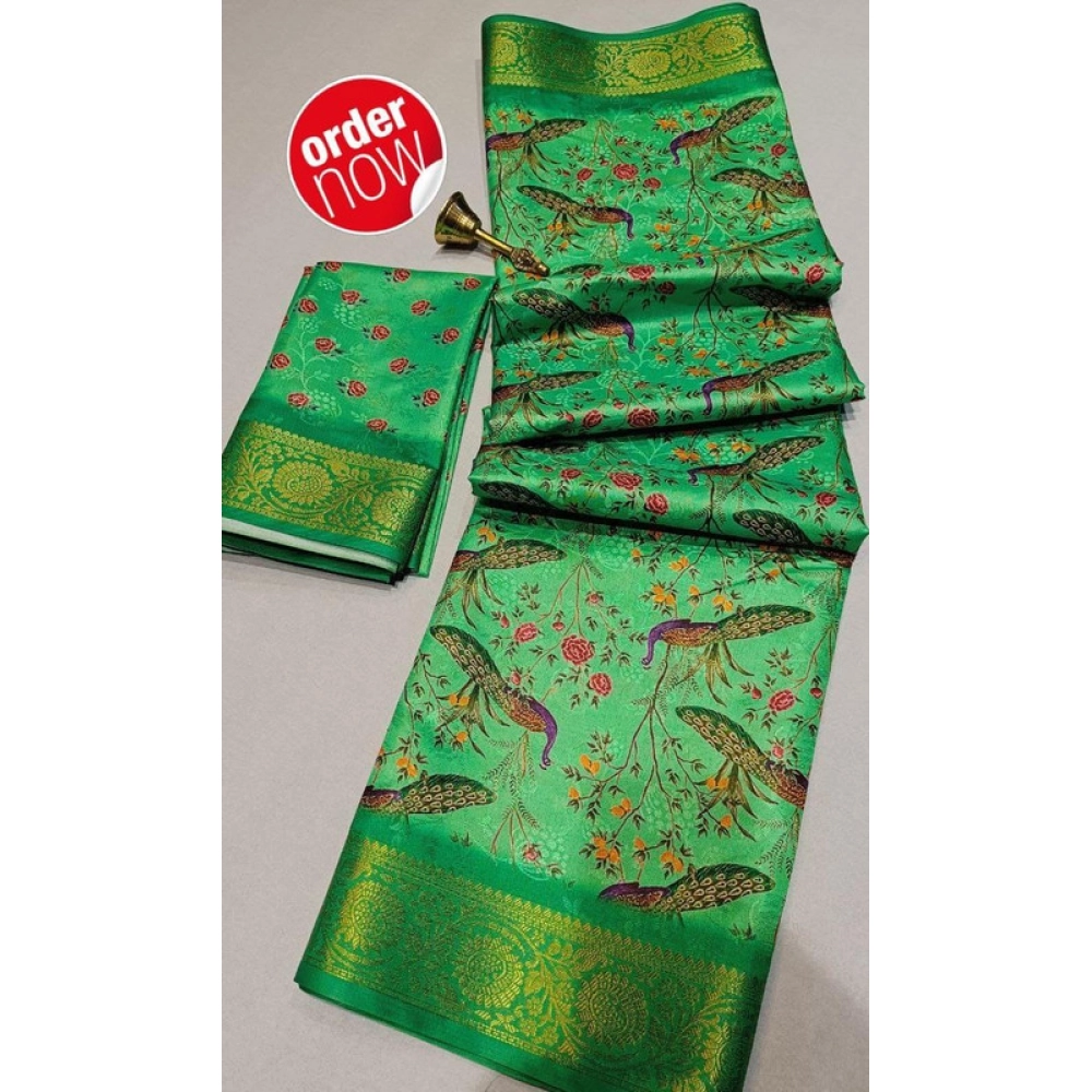 Generic Women's Digital Dolla Silk Printed Saree With Unstitched Blouse 5.5Mtr (Green) Generic Women's Digital Dolla Silk Printed Saree With Unstitched Blouse 5.5Mtr (Green)