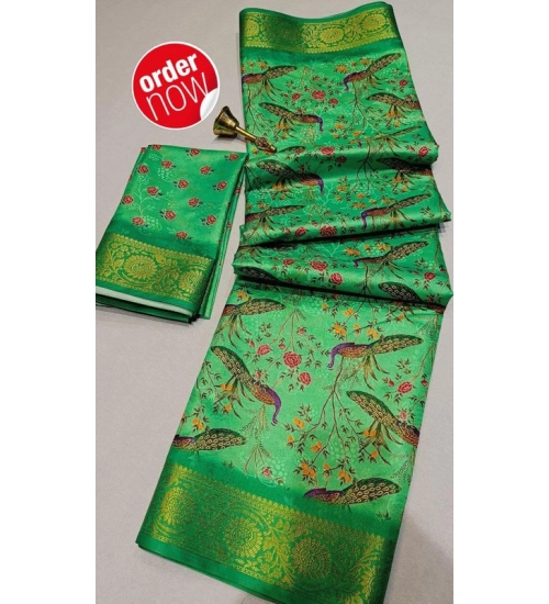 Generic Women's Digital Dolla Silk Printed Saree With Unstitched Blouse 5.5Mtr (Green)