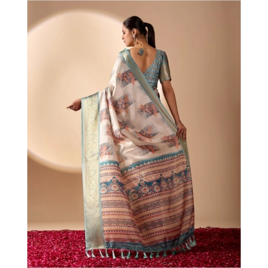 Generic Women's Faux_Silk_Blend Printed Saree With Unstitched Blouse 5.5Mtr (Beige)