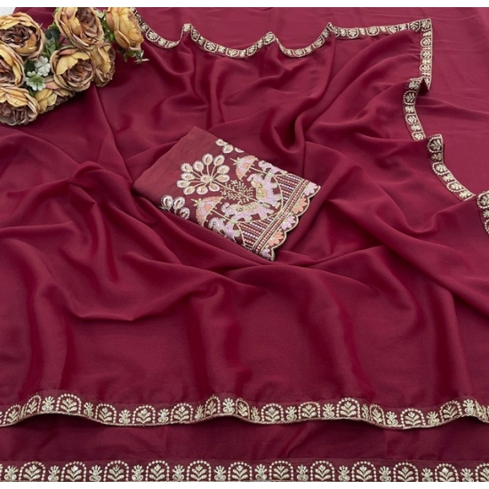 Generic Women's Art Silk Embroidered Saree With Unstitched Blouse 5.5Mtr (Maroon) Generic Women's Art Silk Embroidered Saree With Unstitched Blouse 5.5Mtr (Maroon)