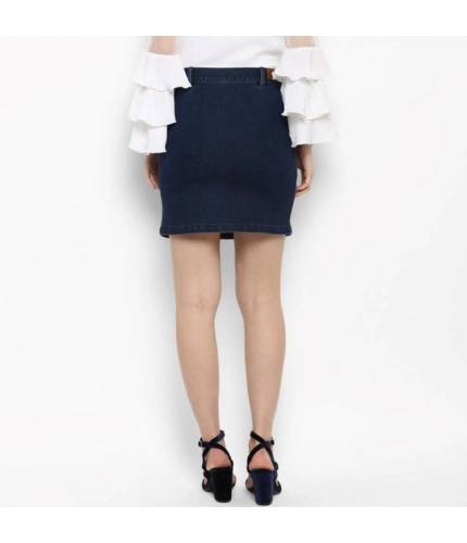 Generic Women's Denim Front Button Buttoned Skirt (Blue)