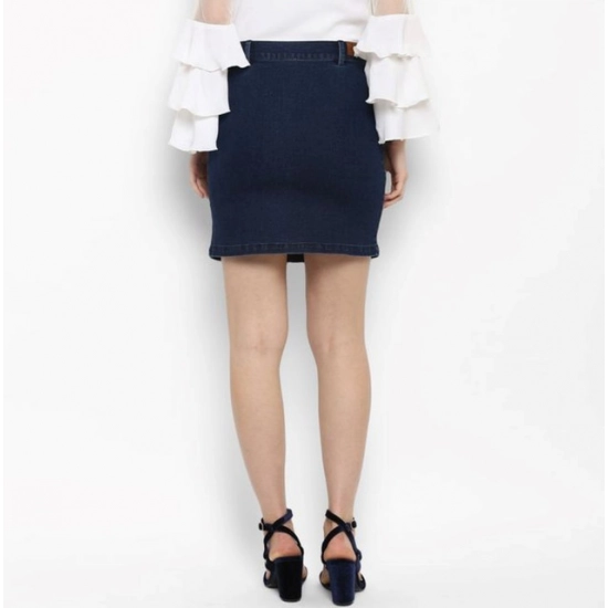 Generic Women's Denim Front Button Buttoned Skirt (Blue)