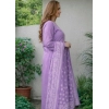 Generic Women's Chanderi Silk Ethnic Motif Round 3/4th Sleeve Kurti With Pant Dupatta Set (Lavender)