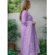 Generic Women's Chanderi Silk Ethnic Motif Round 3/4th Sleeve Kurti With Pant Dupatta Set (Lavender)