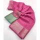 Generic Women's Cotton Blend Checkered Saree With Unstitched Blouse 5.5Mtr (Pink)