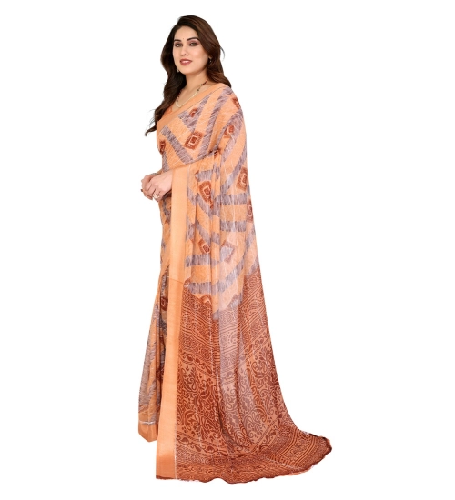 Generic Women's Georgette Printed Saree With Unstitched Blouse 5.5Mtr (Orange)