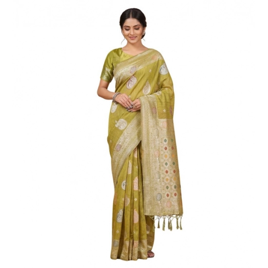 Generic Women's Linen Cotton Printed Saree With Unstitched Blouse 5.5Mtr (Mustard) Generic Women's Linen Cotton Printed Saree With Unstitched Blouse 5.5Mtr (Mustard)