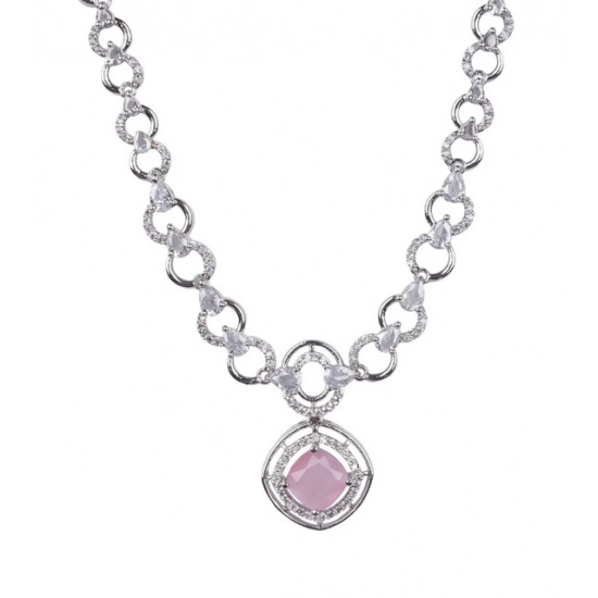 Generic Women's Brass Silver Plated Necklace set (Pink) Generic Women's Brass Silver Plated Necklace set (Pink)