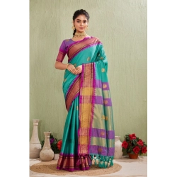 Generic Women's Silk Blended Jaquard Woven Saree With Unstitched Blouse 5.5Mtr (Light Blue)