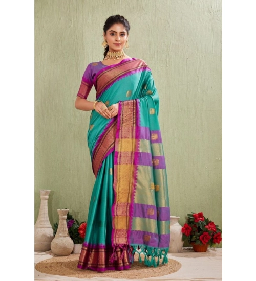 Generic Women's Silk Blended Jaquard Woven Saree With Unstitched Blouse 5.5Mtr (Light Blue)