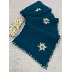 Generic Women's Chiffon Butti Dotted Saree With Unstitched Blouse 5.5Mtr (Blue)