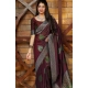 Generic Women's Litchi silk Printed Saree With Unstitched Blouse (Maroon)