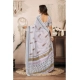 Generic Women's Linen Cotton Printed Ready To Wear Saree With Unstitched Blouse 5.5 Mtr (Off_White)