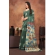 Generic Women's Linen Printed Saree With Unstitched Blouse 5.5Mtr (Dark Green)