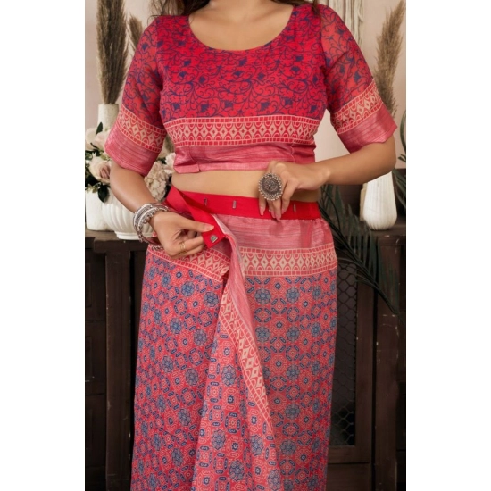 Generic Women's Faux Linen Geometric Print Ready to wear Saree With Unstitched Blouse 5.5Mtr (Red) Generic Women's Faux Linen Geometric Print Ready to wear Saree With Unstitched Blouse 5.5Mtr (Red)