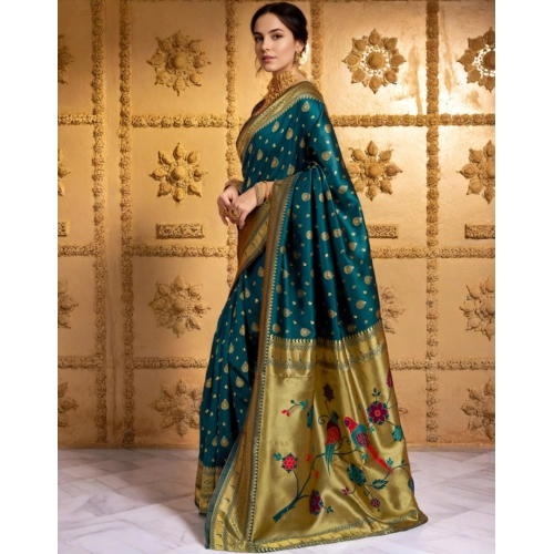 Women's Silk Blend Zari Weaving Saree With Unstitched Blouse 5.5Mtr (Teal) Women's Silk Blend Zari Weaving Saree With Unstitched Blouse 5.5Mtr (Teal)