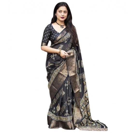 Generic Women's Cotton Silk Printed Saree With Unstitched Blouse 5.5Mtr (Black) Generic Women's Cotton Silk Printed Saree With Unstitched Blouse 5.5Mtr (Black)