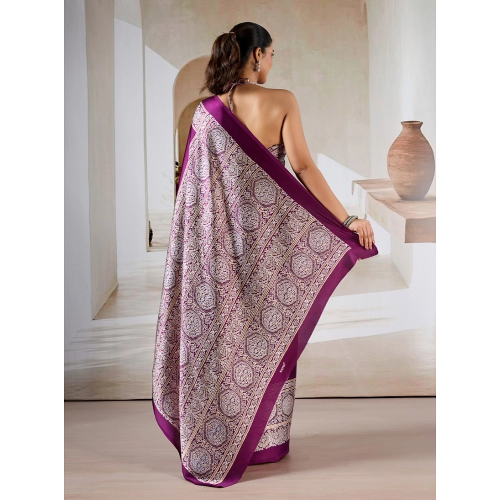 Generic Women's Satin Crepe Printed Saree With Unstitched Blouse 5.5Mtr (Purple) Generic Women's Satin Crepe Printed Saree With Unstitched Blouse 5.5Mtr (Purple)