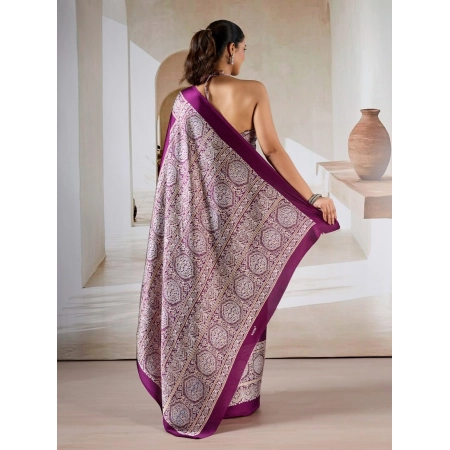 Generic Women's Satin Crepe Printed Saree With Unstitched Blouse 5.5Mtr (Purple)