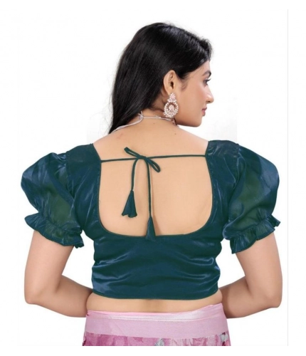 Generic Women's Jimmy Solid Designer Neck Elastic Sleeve Readymade Blouse (Teal 38 , Alterable up to 42)-PID65835