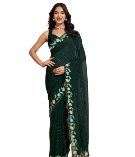Generic Women's Georgette Printed Saree With Unstitched Blouse 5.5Mtr (Green)