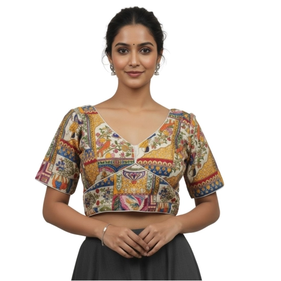 Generic Women's Crepe Position Print V Neck Short Sleeve Readymade Blouse (White 38 Ready , Alterable 36–40)-PID65825 Generic Women's Crepe Position Print V Neck Short Sleeve Readymade Blouse (White 38 Ready , Alterable 36–40)-PID65825